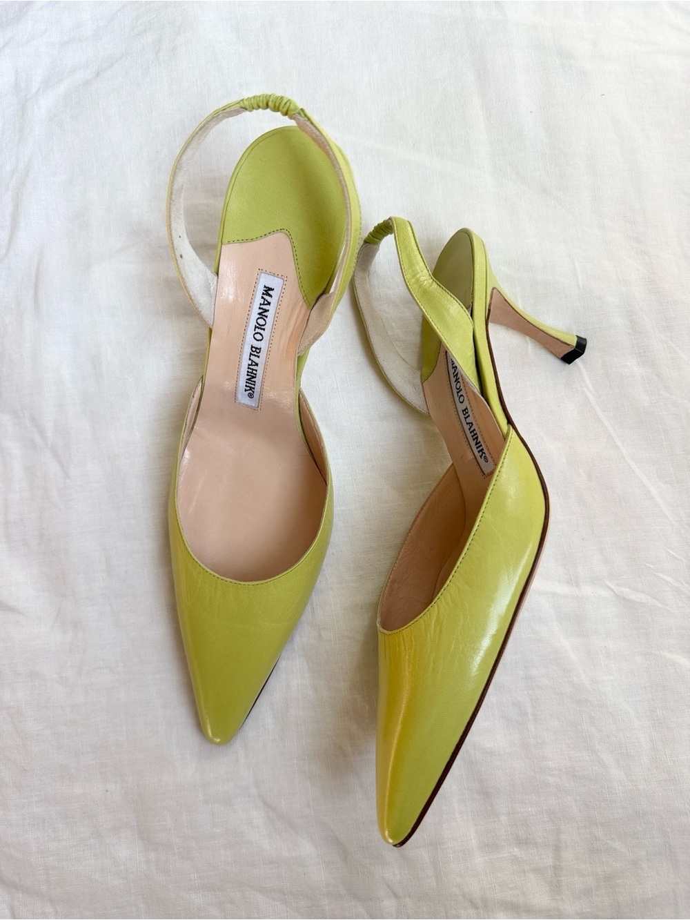 Manolo Blahnik NEW Vintage Lime Green Pointed-Toe Slingback Pumps